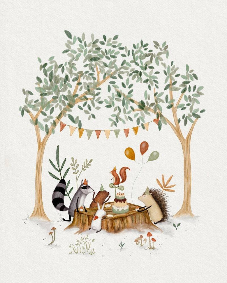 Woodland nursery canvas set of three with whimsical deer, fox, and bear in sage green, sweet baby shower gift