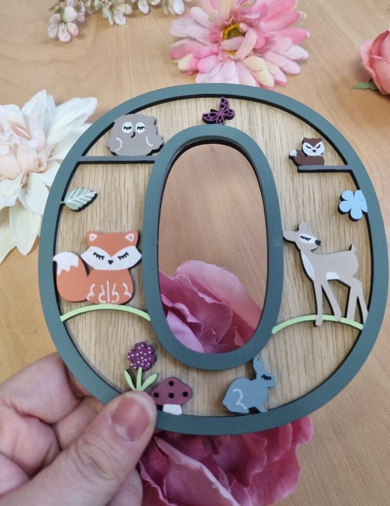 Woodland nursery animal wood sign letters in dark walnut, personalized block name with pine trees, door plaque, newborn gift