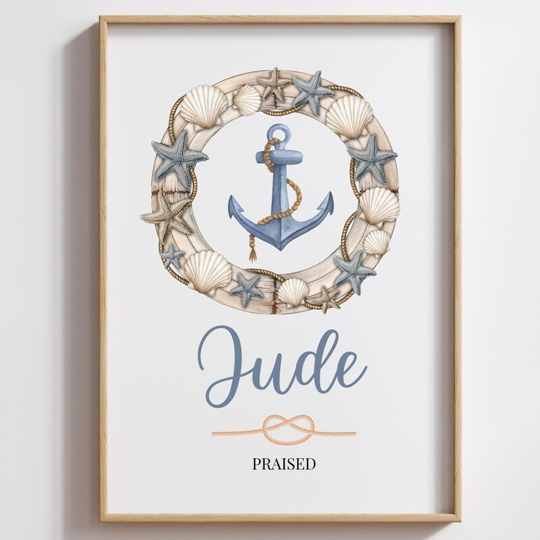 Nautical anchor canvas wall art for nursery, customized with baby name; thoughtful baby shower gift for new moms of baby boys