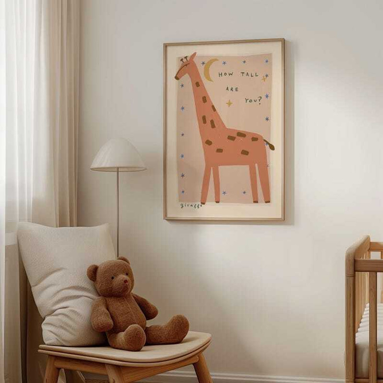 Giraffe nursery canvas wall art featuring minimalist line art, muted sage and tan colors for modern toddler playroom decor