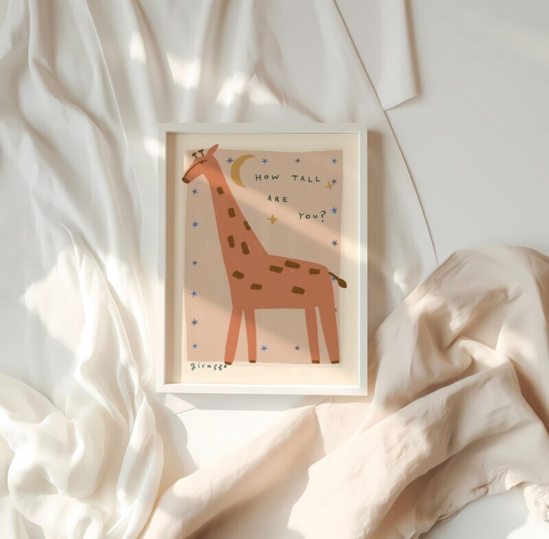 Giraffe nursery canvas wall art, warm neutrals and gentle brushstrokes for cozy baby bedroom decor and soothing nursery walls
