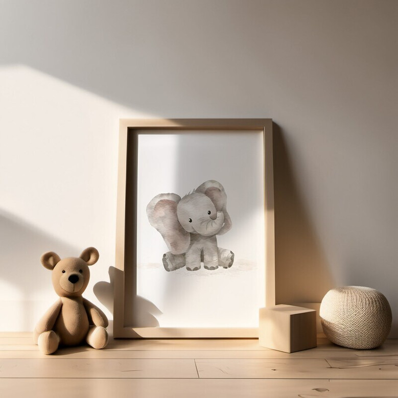 Safari nursery canvas wall art with lion, giraffe, elephant; gender-neutral baby room decor, thoughtful baby shower gift