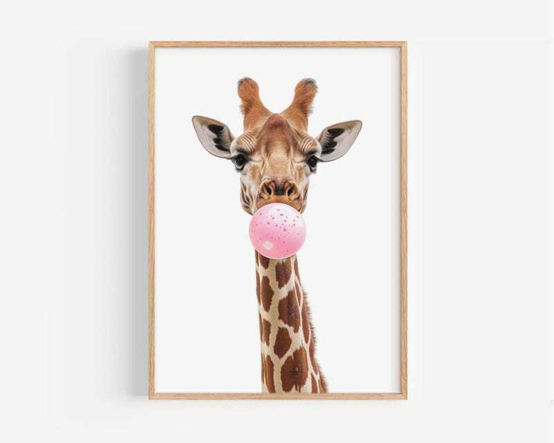 Funny giraffe nursery canvas print, playful modern pink artwork to brighten a kids' room, portrait orientation Funny giraffe nursery canvas print, playful modern pink artwork to brighten a kids' room, portrait orientation