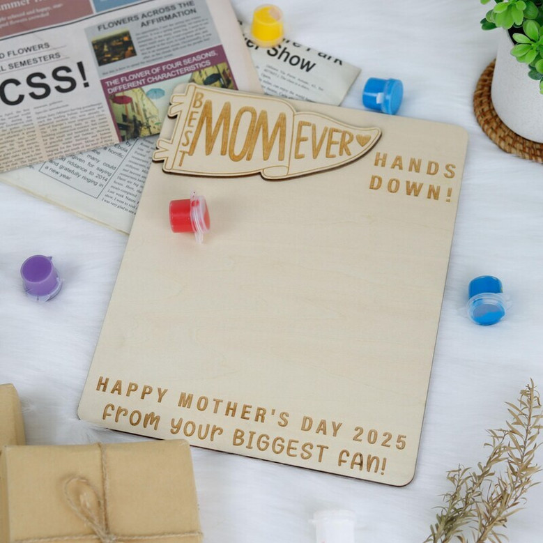 Personalized Best Mom Ever handprint wooden sign for mom, kids' handprints and names, heart design, Mother's Day gift