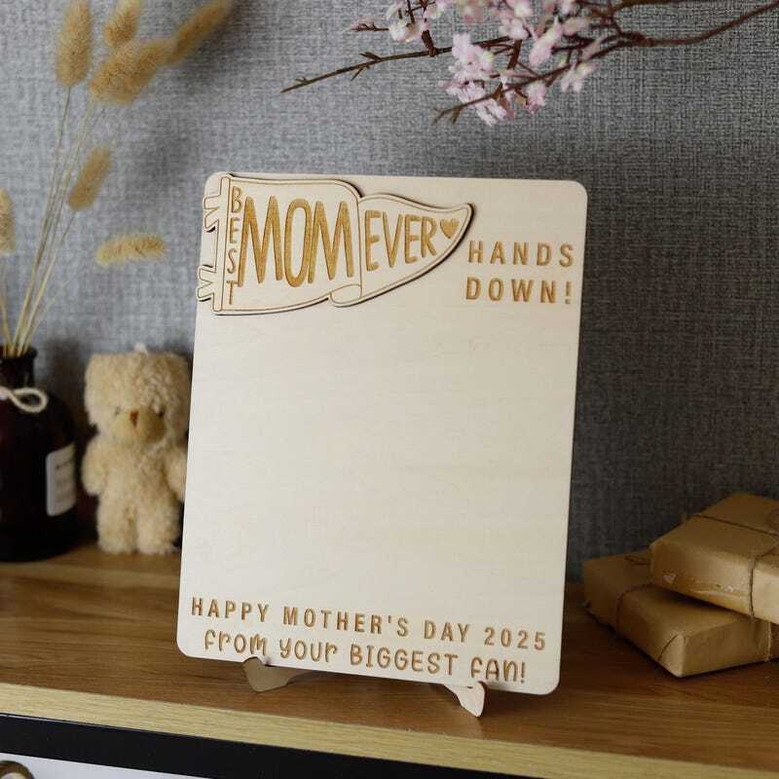 Mother's Day mom handprint wooden sign, personalized Best Mom Ever heart design with children's handprints, names and year