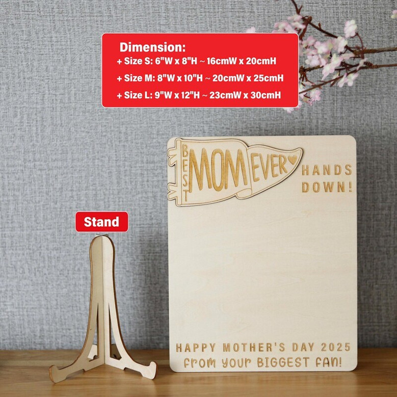 Mother's Day mom handprint wooden sign, Best Mom Ever heart motif, custom kids' handprints with names and date, decor gift