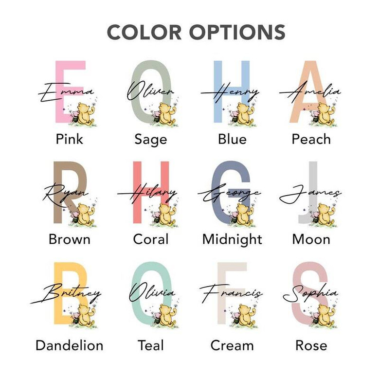 Winnie the Pooh canvas set with honey pot and balloons, taupe, custom baby name and date for gender‑neutral nursery.