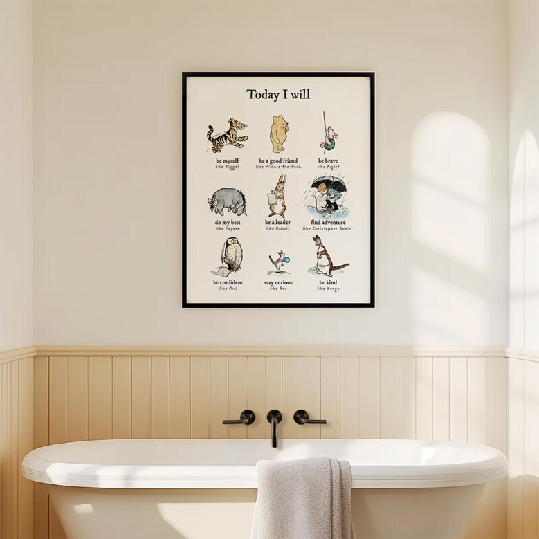 Winnie the Pooh nursery canvas art with uplifting quotes, vintage storybook look, gender-neutral wall decor for toddler room