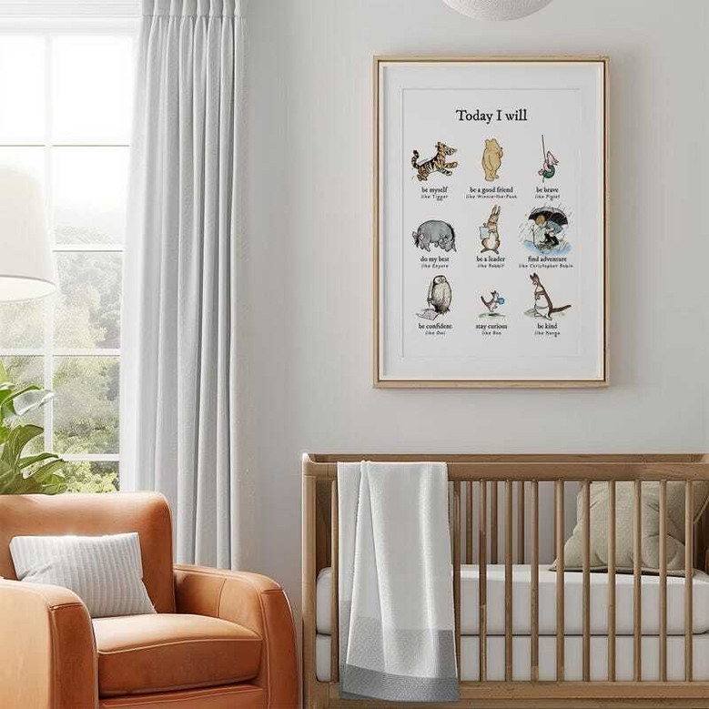 Winnie the Pooh nursery canvas art featuring Pooh & friends quotes, pastel palette, sweet baby shower gift for a cozy nursery