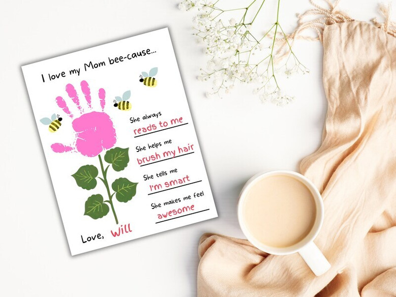 Heartfelt Mom handprint keepsake canvas with minimalist script and neutral tones, custom name and date, thoughtful Mother's Day gift