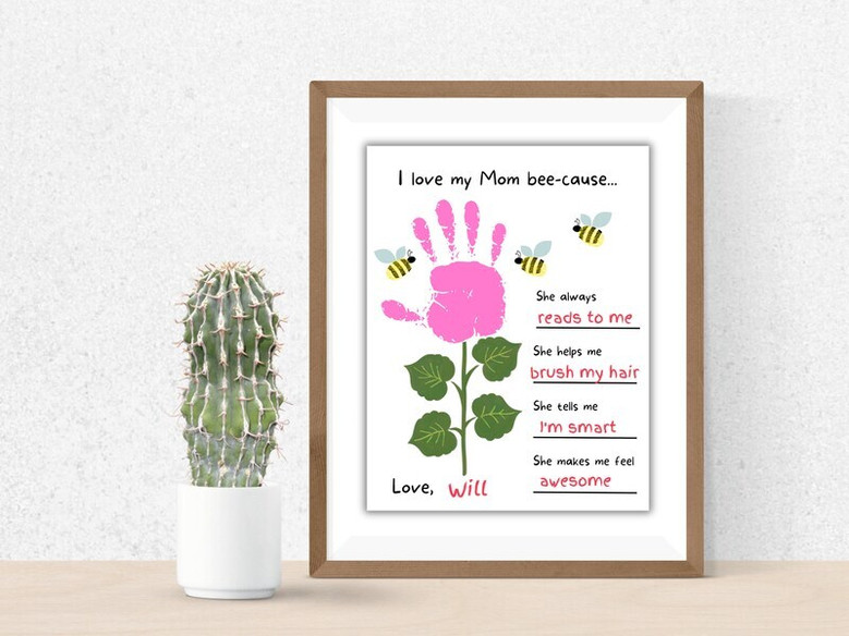 Heartfelt Mom handprint keepsake canvas with pastel accents, personalized with child's name and date, ideal for mom birthday gift