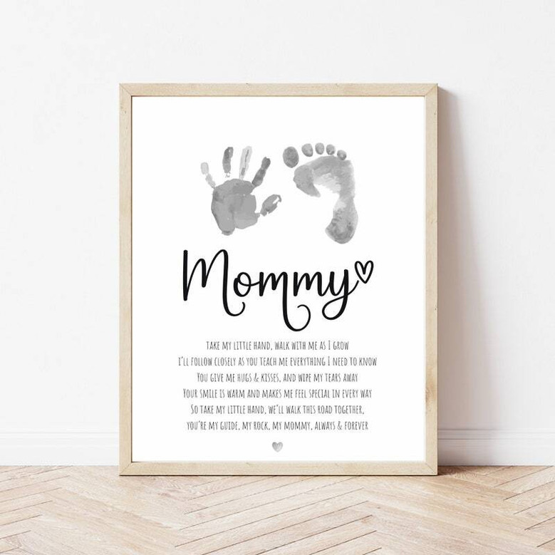 Mother's Day handprint canvas from son and daughter, personalized with kids’ handprints, footprints, names, and date for mom