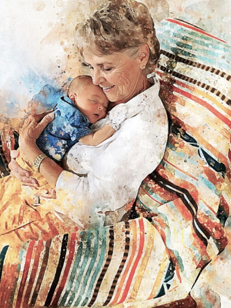 Mother and baby canvas art custom portrait in warm sepia on framed canvas, baptism gift for her, baby’s first birthday