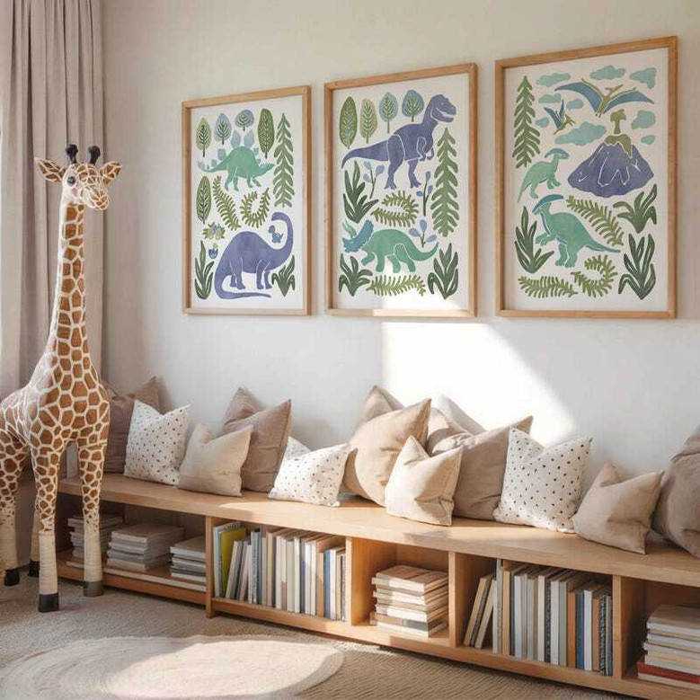 T-Rex dinosaur canvas print for nursery, custom name, bold primary colors, landscape wall art, playful boys bedroom decor T-Rex dinosaur canvas print for nursery, custom name, bold primary colors, landscape wall art, playful boys bedroom decor