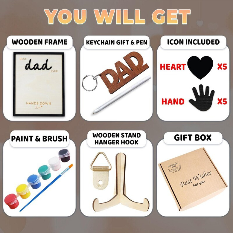 Best Dad Ever handprint canvas, personalized with children’s names, 2025 date, landscape navy watercolor for living room