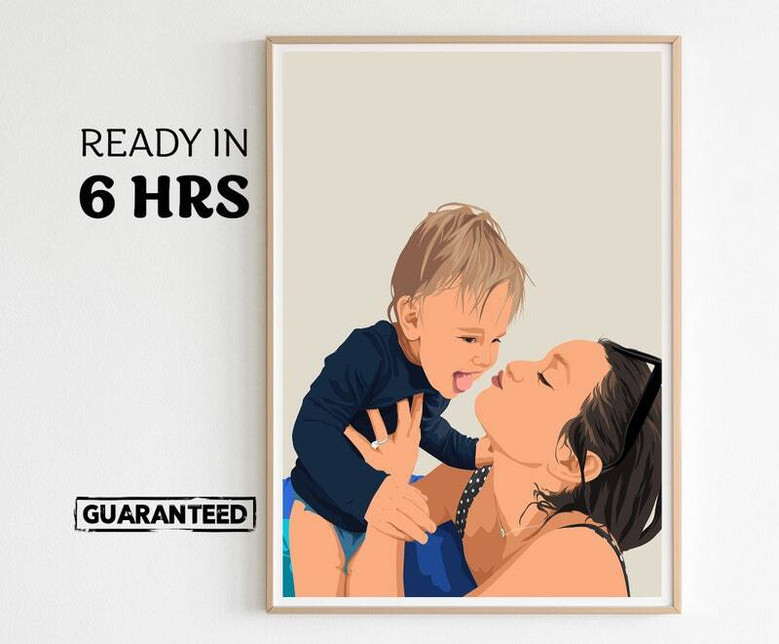 Faceless mother and baby canvas, personalized with names and date, minimalist wall art, ideal birthday or baby shower gift