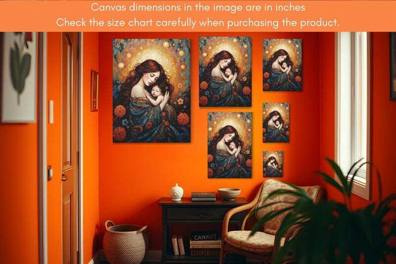 Heartwarming mother and baby canvas in folk art, thoughtful Mother's Day gift for mom, complements living room decor