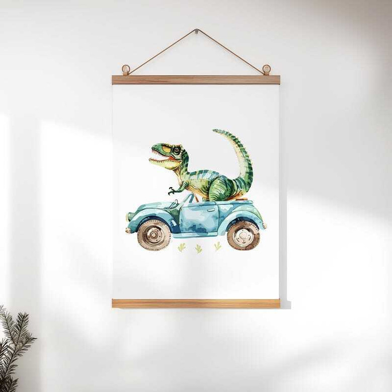 Dinosaur nursery canvas art prints, set of three matching designs, cute dinosaurs for boys bedroom wall decor and kids room
