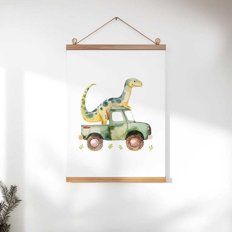 Dinosaur nursery canvas art prints set of 3, whimsical cartoon dinos bring fun wall decor to boys bedroom or nursery