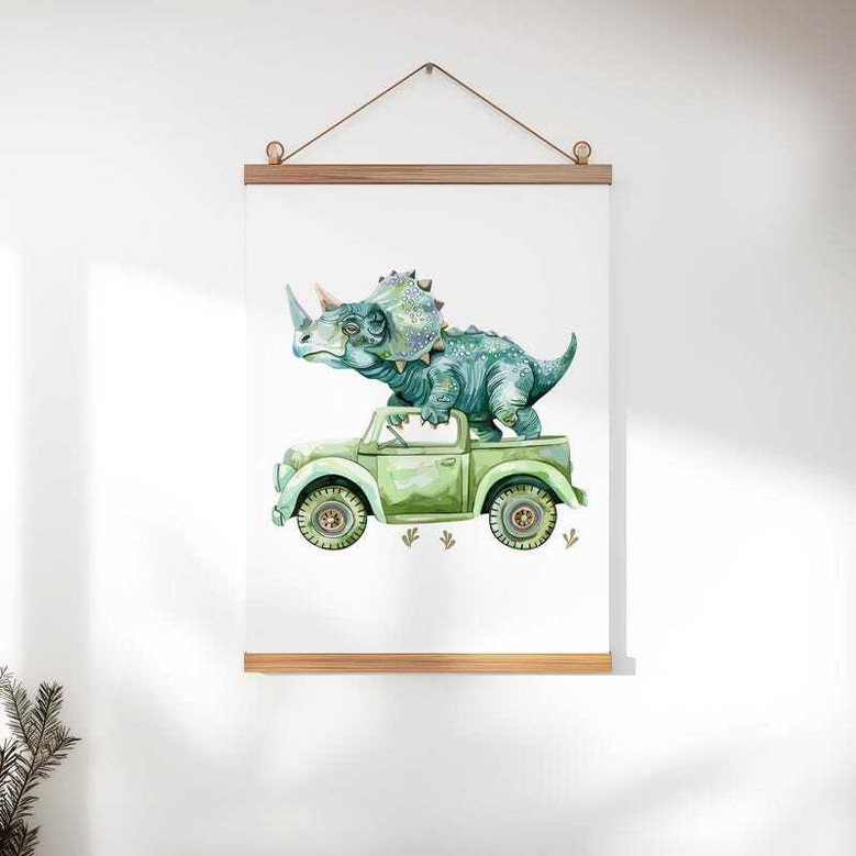 Dinosaur nursery canvas art prints set of 3, playful dino wall decor for boys bedroom, cute baby shower gift for new parents