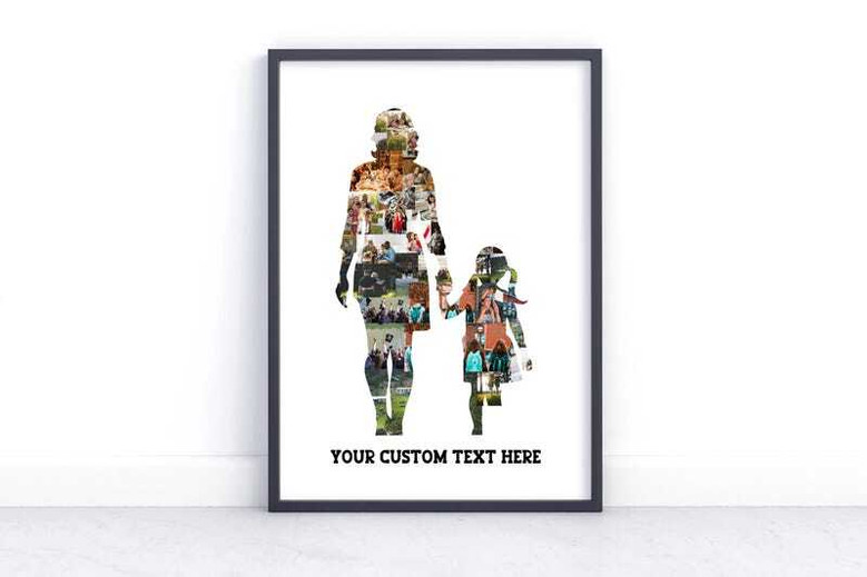 Touching mom and daughter collage canvas, personalized with names and date; Mother's Day gift for a beloved stepmom