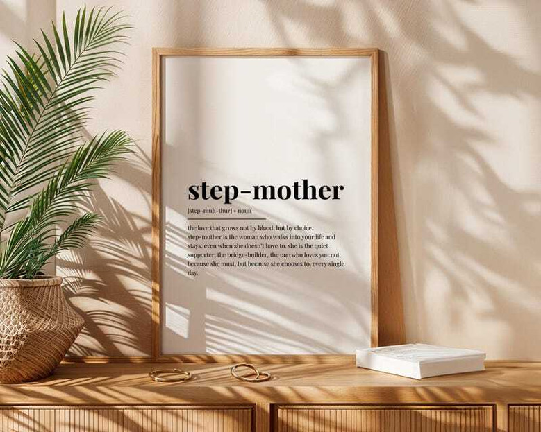 Stepped Up Mom quote canvas wall art, stepmom birthday gift from stepdaughter, portrait design in neutral tones for living room decor Stepped Up Mom quote canvas wall art, stepmom birthday gift from stepdaughter, portrait design in neutral tones for living room decor