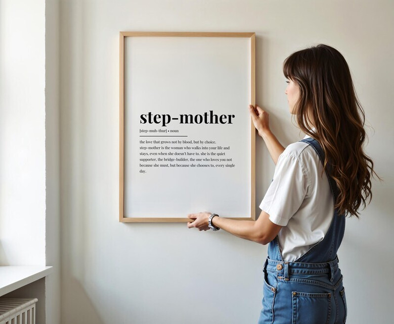 Stepped Up Mom quote canvas wall art, gallery-wrapped edges; stepmom birthday gift, neutral palette for family room decor Stepped Up Mom quote canvas wall art, gallery-wrapped edges; stepmom birthday gift, neutral palette for family room decor