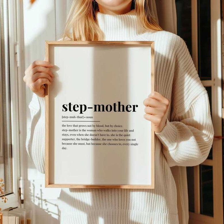 Stepped Up Mom canvas print, stepmom birthday gift from stepson, landscape navy background with gold accents for elegant wall decor Stepped Up Mom canvas print, stepmom birthday gift from stepson, landscape navy background with gold accents for elegant wall decor