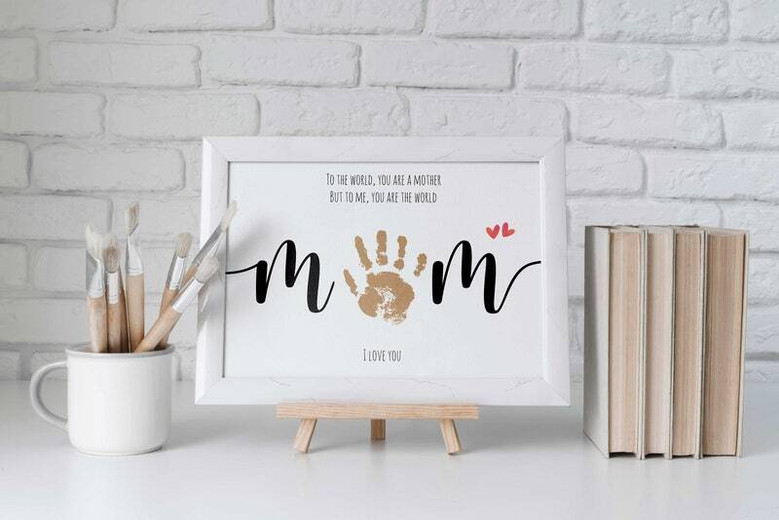 Mother’s Day handprint canvas art for mommy, personalized with kids’ names, nursery decor keepsake with loving world message Mother’s Day handprint canvas art for mommy, personalized with kids’ names, nursery decor keepsake with loving world message