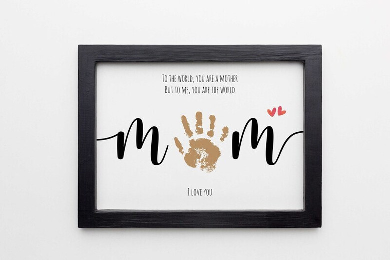 Mother's Day mom handprint canvas with 'Mommy to the world' quote, personalized with child’s name and date, nursery keepsake Mother's Day mom handprint canvas with 'Mommy to the world' quote, personalized with child’s name and date, nursery keepsake