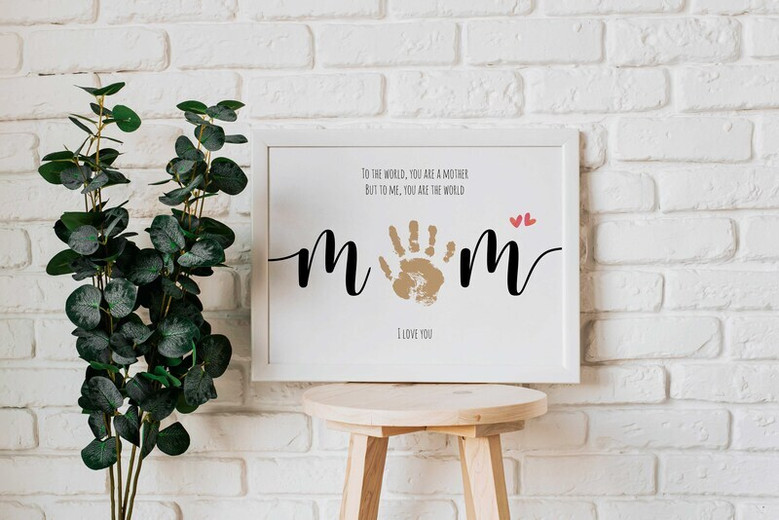 Personalized mom handprint canvas with child’s name and date, 'Mommy to the world' quote, Mother’s Day nursery decor Personalized mom handprint canvas with child’s name and date, 'Mommy to the world' quote, Mother’s Day nursery decor