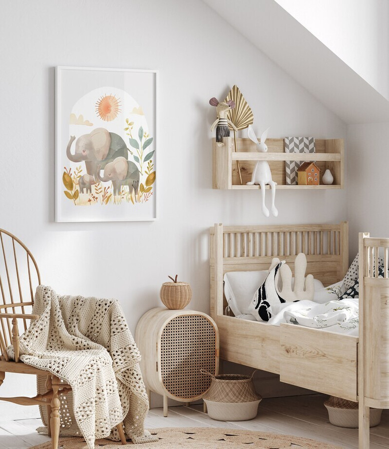 Elephant family canvas safari nursery decor, soft neutral palette animal print for kids, warm and soothing wall art Elephant family canvas safari nursery decor, soft neutral palette animal print for kids, warm and soothing wall art