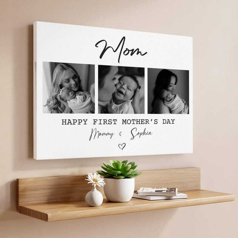 First Mother's Day canvas photo collage gift, personalized wall print for new mom, custom photo decor for nursery or office