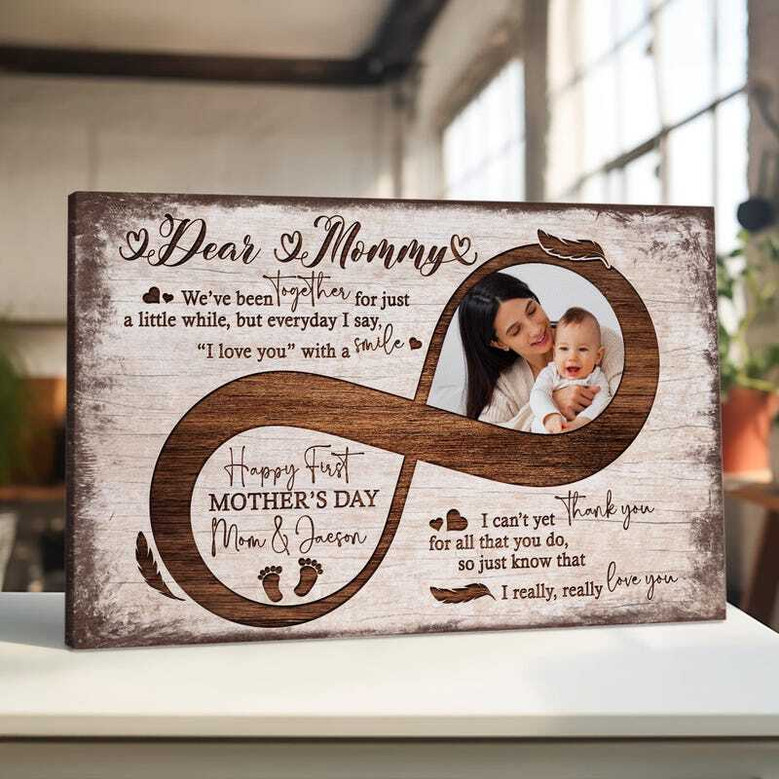 First Mother's Day personalized canvas, mother and baby theme with names and date, husband's gift to new mom, perfect for living room