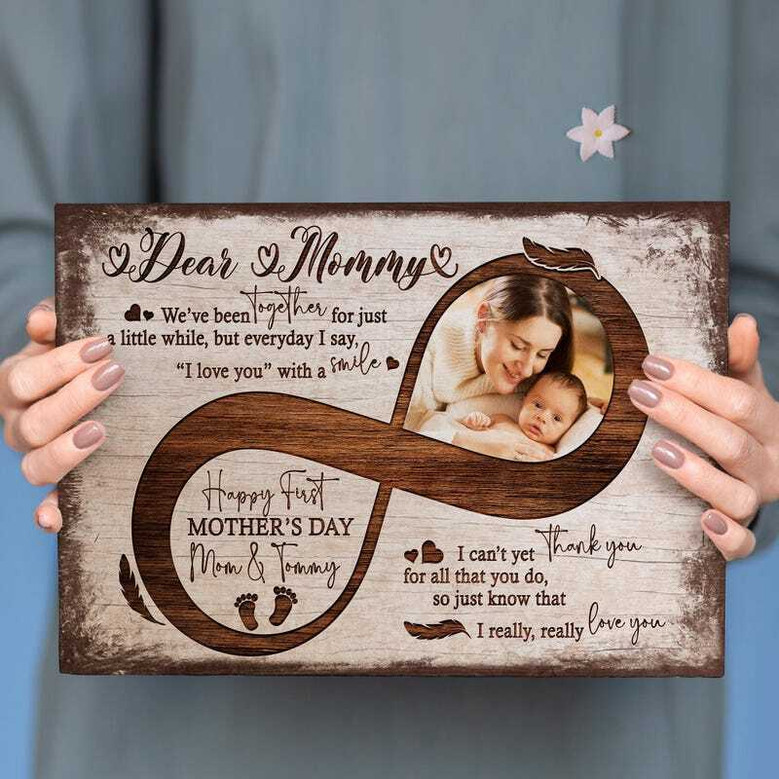 First Mother's Day canvas, mother and baby design, custom names and date, husband to new mom gift, elegant living room wall decor