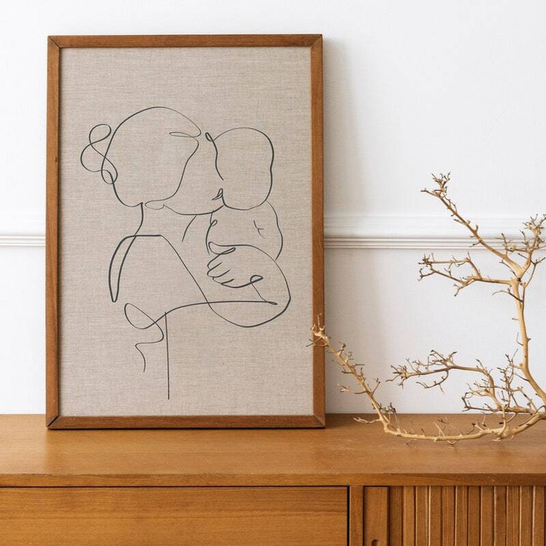 Mother and baby embrace canvas art, personalized nursery print with custom names, sweet Mother's Day gift for mom and baby