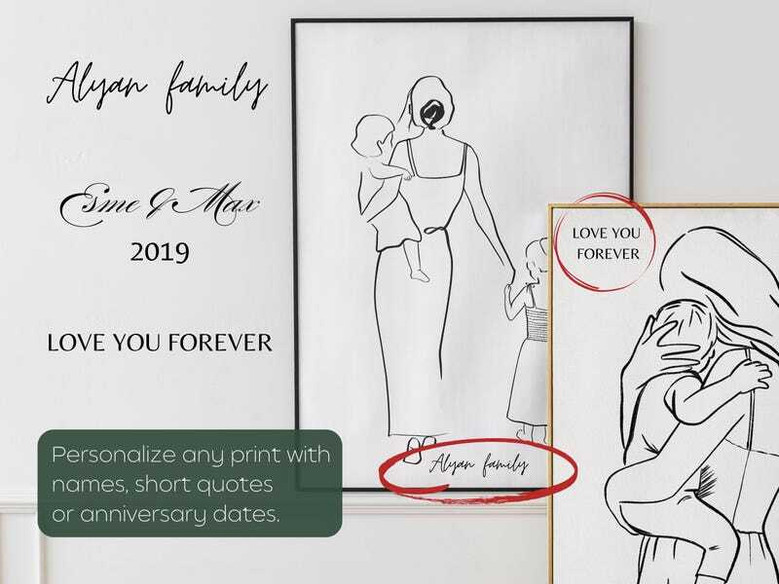 Touching mother and baby canvas art, custom name nursery wall art, meaningful Mother's Day gift for mom or mom-to-be