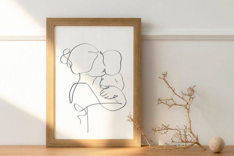 Touching mother and baby canvas wall art for nursery, personalized with child's name, meaningful Mother's Day keepsake gift