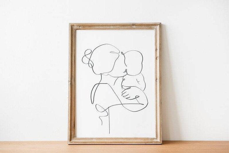 Touching mother holding baby canvas art, custom name nursery wall decor, perfect Mother's Day gift for expecting or new moms