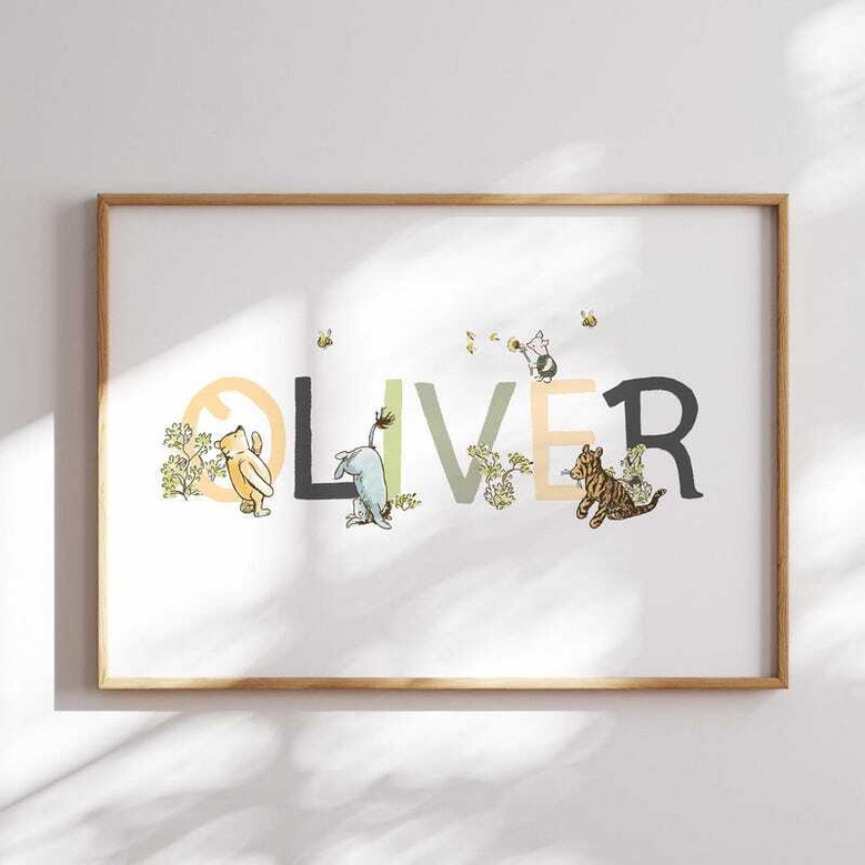 Classic storybook bear nursery canvas, personalized baby name wall art in watercolor, custom name for baby's room