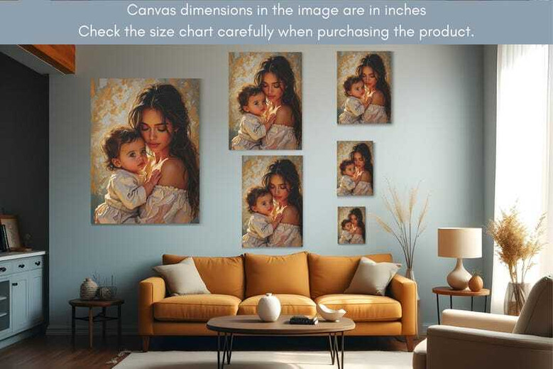 Mother and baby canvas print, custom names; tender nursery decor, Mother's Day gift, portrait orientation with pastel pink.