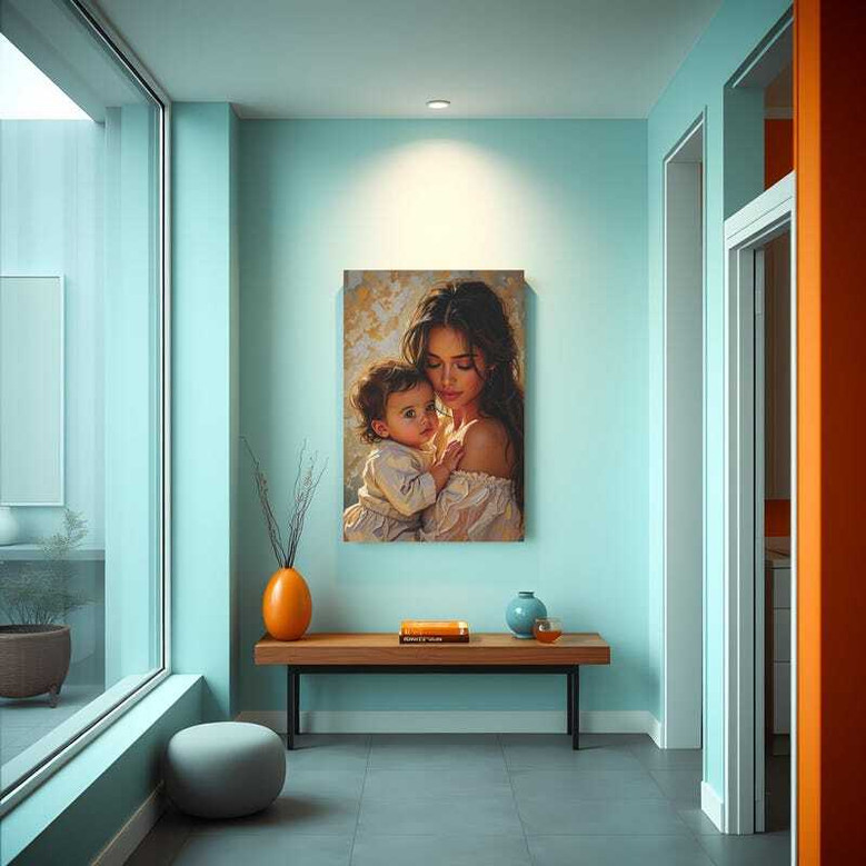 Mother and baby canvas art, custom names; sweet nursery wall decor, perfect Mother's Day gift, soft lavender and gray.