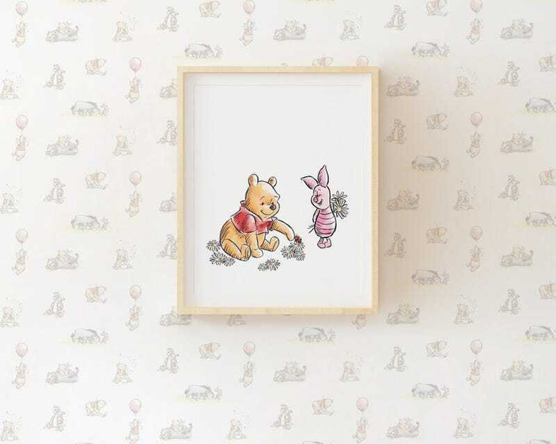 Winnie the Pooh nursery canvas set with Hundred Acre Wood charm, wall decor for a storybook-themed kids' bedroom.