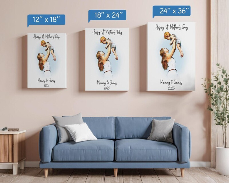 First Mother's Day canvas portrait, modern watercolor mother and baby, add names and date, meaningful gift for new mom