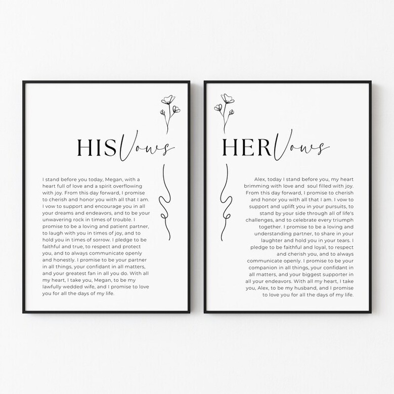 Wedding vow canvas set, minimalist black and white typography, personalized two-piece wall art, thoughtful gift for spouse