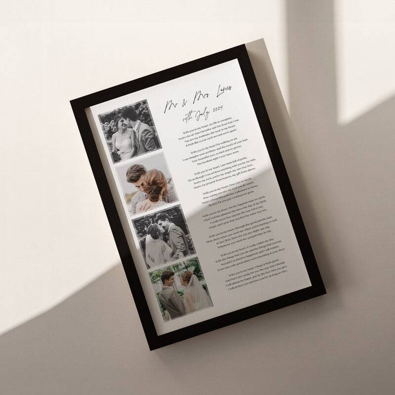 wedding vow canvas with watercolor florals, personalized photo, names and date, romantic first anniversary gift for wife