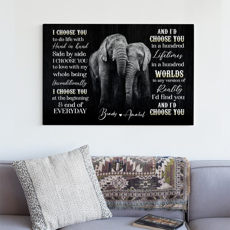 Personalized Elephant Couple Canvas - Heartfelt Anniversary Gift