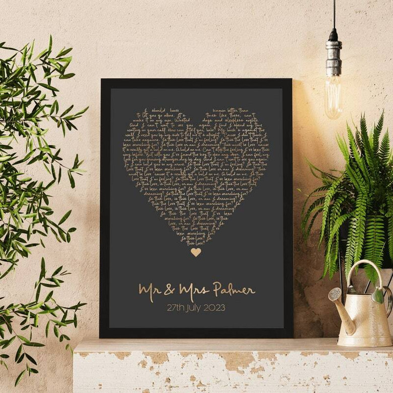 Personalized Song Lyric Heart Canvas - First Dance & Wedding Song Gift For Anniversary Or Valentine's Day