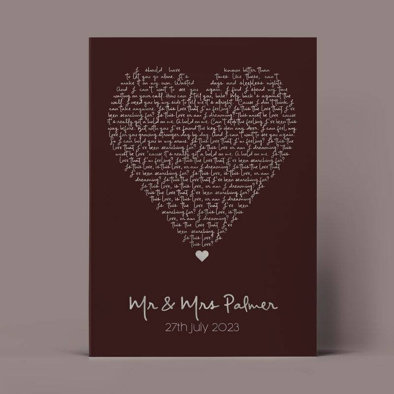 Personalized Song Lyric Heart Canvas - First Dance & Wedding Song Gift For Anniversary Or Valentine's Day