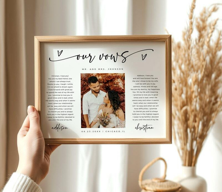 Custom Wedding Vow Canvas For Groom - Personalized Photo Keepsake Gift From Bride On Wedding Day